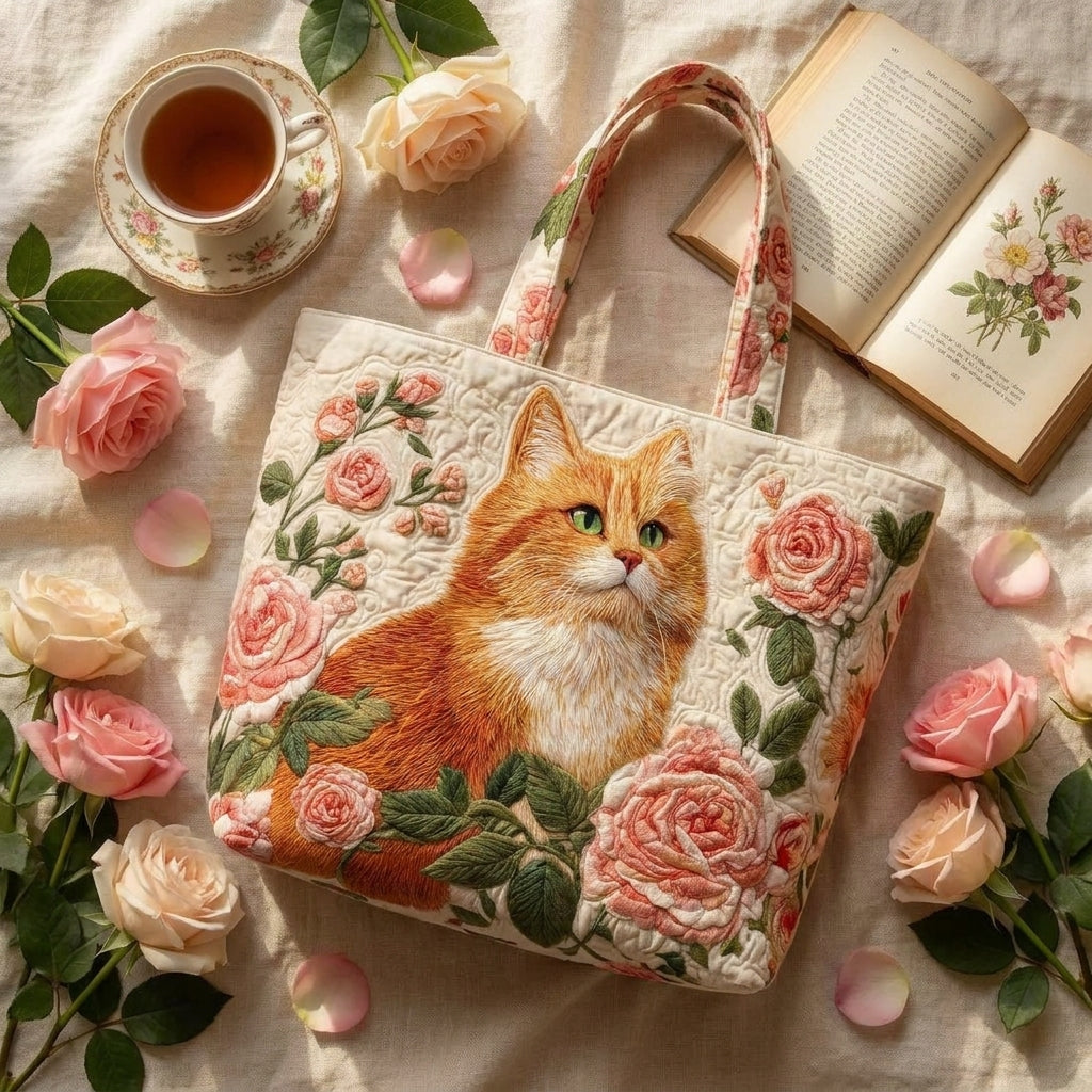 Hantverksväska - Orange katt med rosor