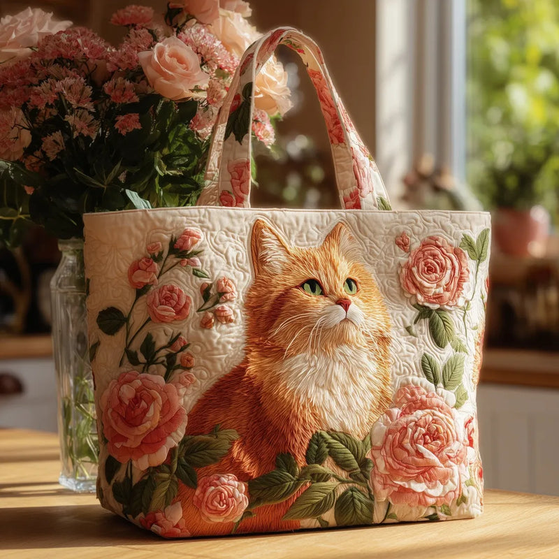 Hantverksväska - Orange katt med rosor
