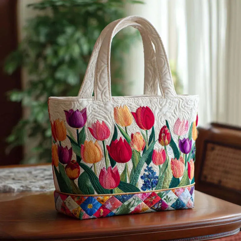 Quiltad toteväska - Tulpanträdgård