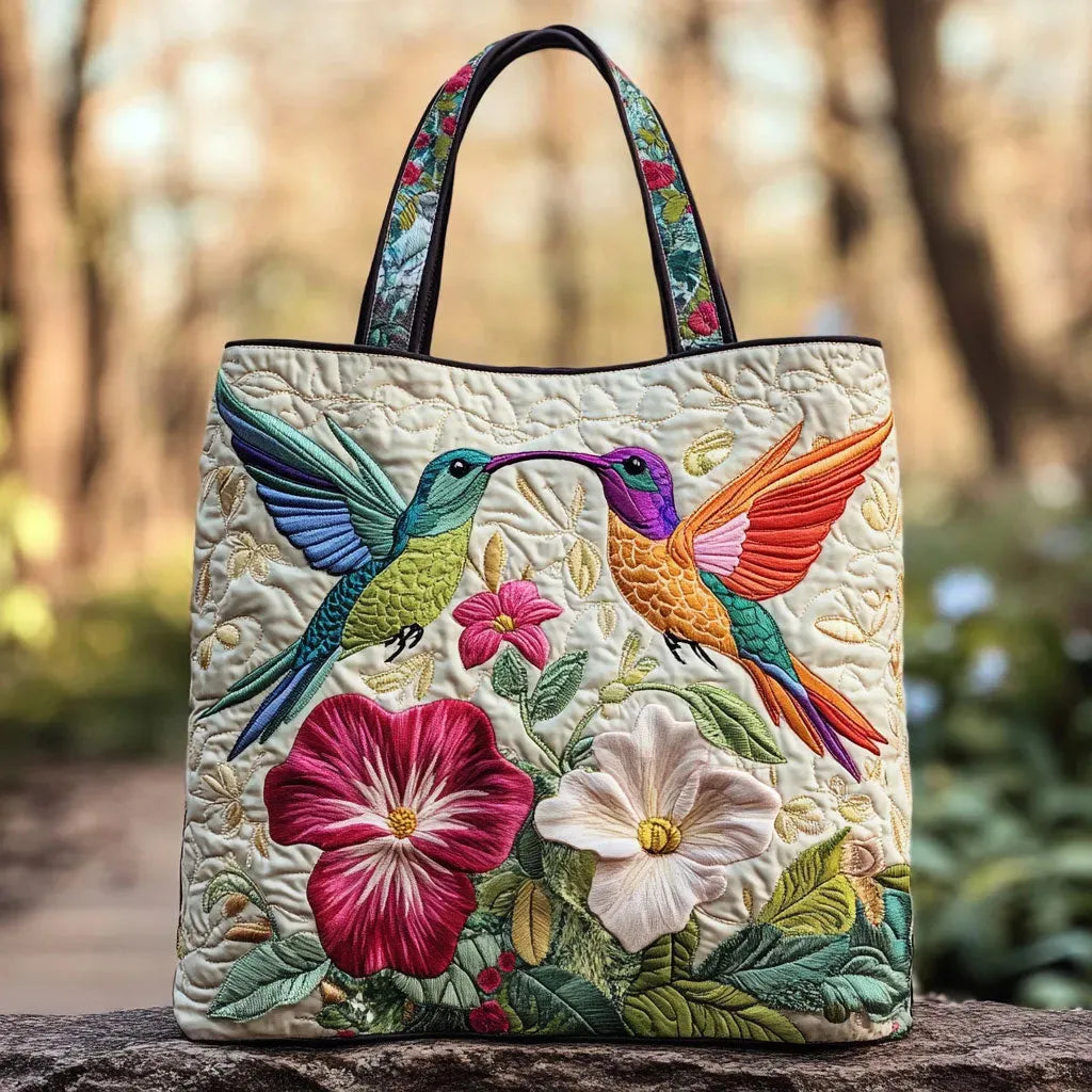 Quiltad väska - Kolibri och vita blommor