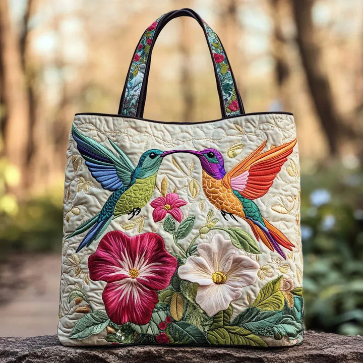 Quiltad väska - Kolibri och vita blommor