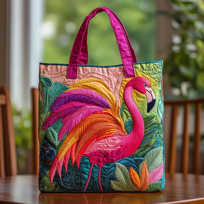 Quiltad toteväska - Regnbågsflamingo